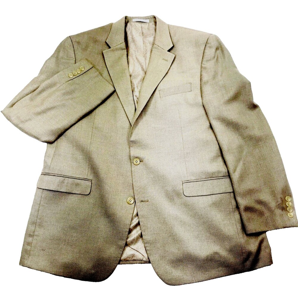 Chaps Blazer Linen Rayon 48 L Sport Coat Tan Beige 2 Button Y2K Preppy Summer